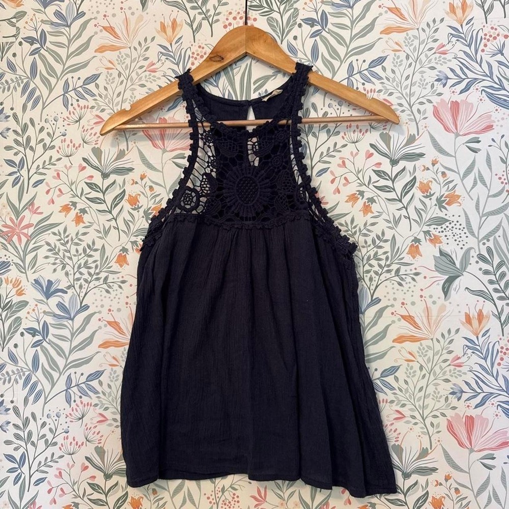 Hollister Navy Crochet Lace Babydoll‎ Tank Top